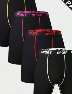 Piezas/Paquete Calzoncillos tipo bóxer de pierna larga negros para hombre, conjunto de ropa interior diaria con cintura multicolor con letra SPORT y - Shein - FashionsVida