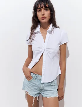 Mini Ripped Denim Shorts (Size: ) - Pull&bear - FashionsVida