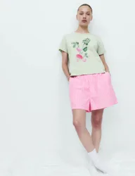 Pure Cotton Striped Pyjama Shorts Medium Rose female