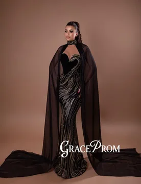 Exquisite Shinny Beaded Evening Dress With Cape Elegant Chic Mermaid Long Wedding Party Gowns Customized Banquet Party Gowns - Aliexpress - FashionsVida