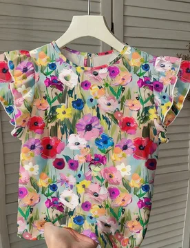 Camisa de niña adolescente con estampado floral minimalista casual, adecuada para el verano - Shein - FashionsVida