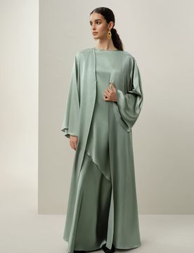 Abaya en Soie Charmeuse Stretch Élégante Coupe Asymétrique M