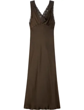 Vestido largo lencero con escote de pico y encaje - sandro - FashionsVida