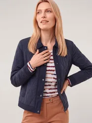 Kurze Steppjacke mit Materialmix, normale Größen#Kurzgrößen, Farbe Blau, 38, leicht & wärmend wind- und wasserabweisend Damen
