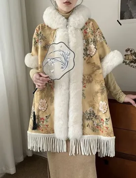 Chinese Style Women Plush Cloak Fringe Shawl Imitation Rex Rabbit Fur Collar Velvet Thick Cheongsam Wedding Cape Coat Jacket - Aliexpress - FashionsVida