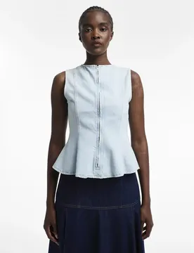 TSLEA SL SEAMED PEPLUM DENIM TOP LB female