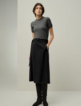 Gonna Midi Seta-Lana Nera Tg. 38 - Elegante e Versatile con Cintura