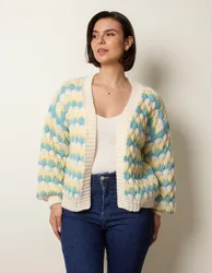 Multicoloured Striped Cardigan - S/M / AQUA - female