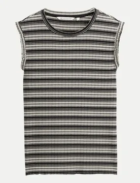 Gestreiftes Top mit Rippstruktur Schwarz S - Tom Tailor Denim - FashionsVida