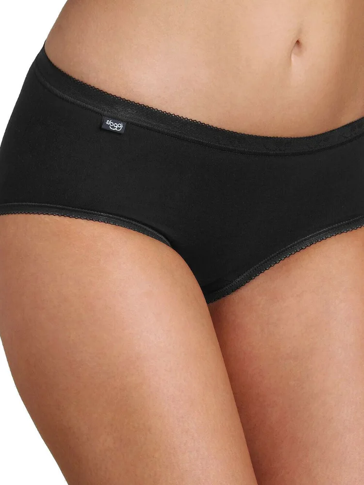 Womens Basic+ Mid Briefs 4 Pack - Black Cotton - Size 3xl - Sloggi - FashionsVida