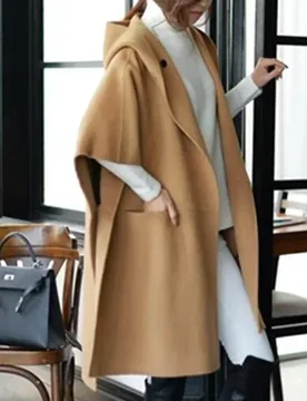 Women 2023 Spring Cape Loose Cardigan Poncho Outwear Cloak Coats Solid Color Hooded Woolen Jacket Casual Outerwear Female Korean - Aliexpress - FashionsVida