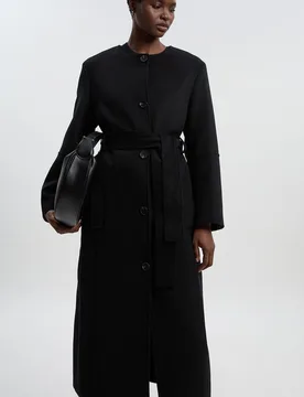 Womens Brushed Wool Single Breasted Belted Tailored Maxi Coat - Black - Size 14 Uk - Karen millen - FashionsVida