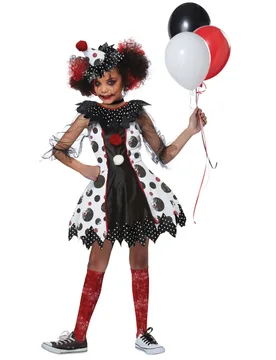 Furchteinflössendes Clown-Kostüm für Mädchen Halloweenkostüm schwarz-weiss-rot - female - KARNEVAL-MEGASTORE - FashionsVida