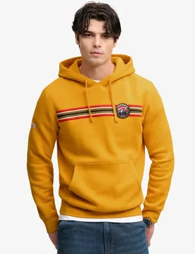 Superdry Herren Outdoors Stripe Logo Kapuzenpullover Lockere Passform Yellow - Größe: XL - 89.99 - FashionsVida