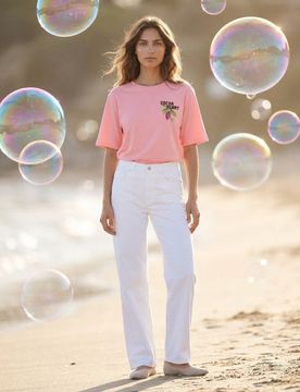 T-shirt in cotone con scritta Cocoa Plant - pesca