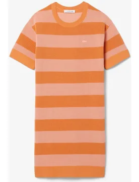 Vestido camisero de punto de malla de rayas en de manga corta - Lacoste - FashionsVida