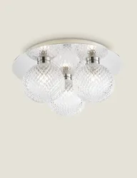 Prague Faceted Glass Flush Ceiling Light Silver