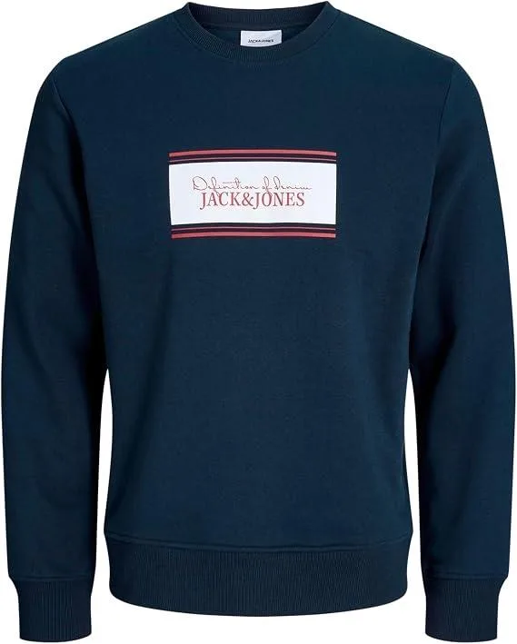 Mens Crew Neck Sweatshirt Casual Pullover - Navy - Size 2xl - Jack & jones - FashionsVida