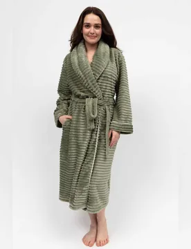 Striped Fleece Dressing Gown Sage female - Cyberjammies - FashionsVida
