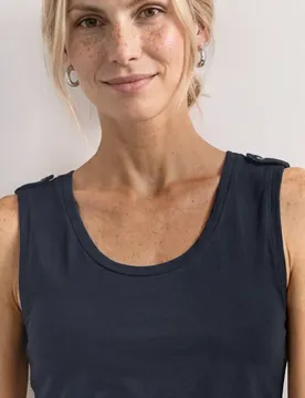 Top mit Rounded V-Neck und Knopfdetail female Blau