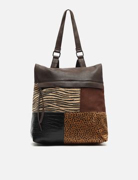 Zivera anti-theft rucksack with animal print patchwork pattern