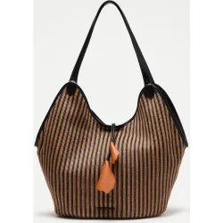 Jo & Mr. Joe - Bolso de hombro en tejido a rayas con charm floral