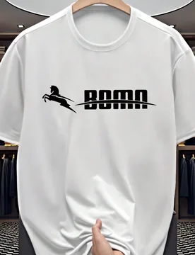 Camiseta deportiva de cuello redondo de manga corta con estampado minimalista de caballo para hombre, gimnasio - Shein - FashionsVida
