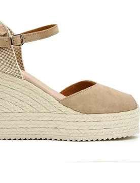 Alpargatas de cuña de mujer de serraje beige - CASTELL MENORCA - FashionsVida