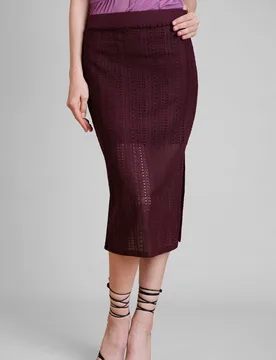 Women's Lace Midi Skirt in Maroon Size: 16 - Maroon - Size: 16 - Enorsia - FashionsVida