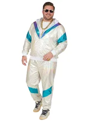 Er-Jahre Retro Trainingsanzug in Übergöße für Erwachsene weiss-blau