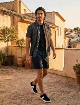 Camicia di cotone a maniche corte - grigio chiaro