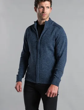 Mens Cotton Blend Zip Through Rib Knit Cardigan - Kensington - FashionsVida