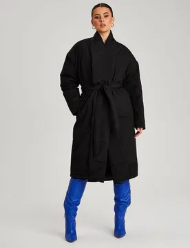 Women's Belted Puffer Jacket in Black Size: 8 - Black - Size: 8 - Urban Bliss - FashionsVida