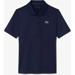 Polo de mujer de golf elástico de corte ajustado con protección UV en blanco de manga corta