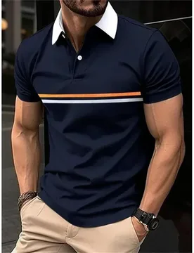 High quality men's fashion horizontal strip lapel POLO shirt button long sleeve comfortable high-end business casual sports polo - Aliexpress - FashionsVida