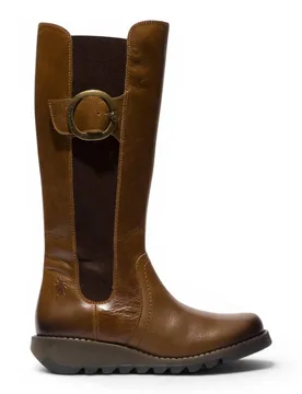 Women's Fly London Leather Knee-High Long Boots - SOIF361 in Camel Size: 3 - Camel - Size: 3 - Infinity Leather - FashionsVida