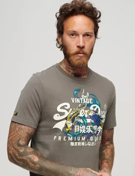 Superdry Herren T-shirt mit Japanischem Vintage-grafiklogo Dunkelgrau - Größe: Xxl - 44.99 - FashionsVida