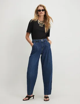 Womens Barrel Leg Jeans Blue Clean Waist Cotton - Size 8 Regular - River Island - FashionsVida