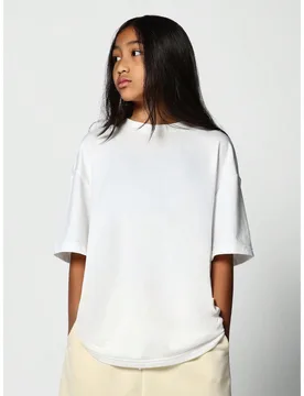 Camiseta de manga corta casual de mezcla de algodón con cuello redondo y ajuste boxy oversize para niñas preadolescentes, para uso diario y vacacion - Shein - FashionsVida