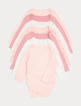Pack Pure Cotton Bow Bodysuit (0-3 Yrs) Apricot Mix Female - M&S - FashionsVida