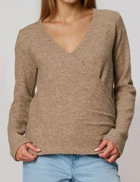 Maglione con scollo a incrocio, misto lana - caffè