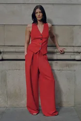 Soft Tailored Corset Back Detail Waistcoat - Red - Size: 6