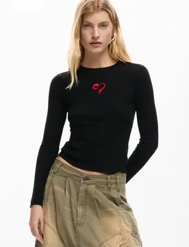 Jersey fin cœur BLACK L female - Desigual - FashionsVida