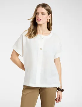 Camiseta de mujer de lino y algodón ajuste regular abertura delantera con botones - Elena Miró - FashionsVida