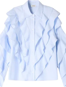 Camisa de mujer de algodón con volantes y cuello camisero - sandro - FashionsVida