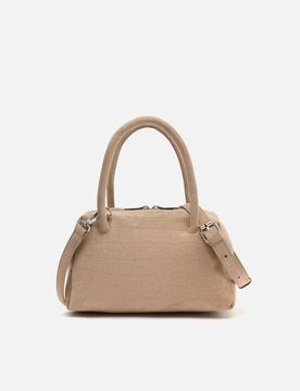 Croquito bolso de mano efecto ante con grabado animal print y asa bandolera extraíble