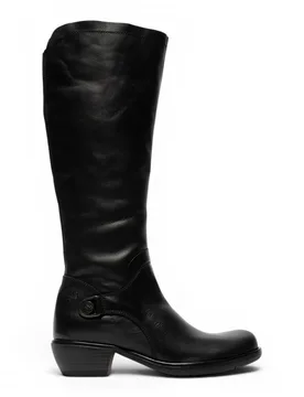 Womens Black Leather High Heeled Riding Long Boots - Mistry - Size Eu 39 - FLY London - FashionsVida