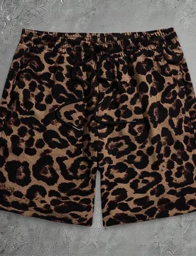 Pantalones cortos de vacaciones con estampado de leopardo y cintura con cordón para hombres, regalos para esposo, novio, regalos del Día del Padre, - Shein - FashionsVida
