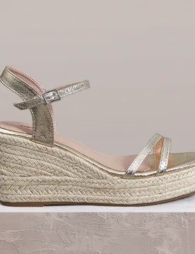 Sandalias de cuña para mujer con tira fina y correa de tobillo dorada, tejido de paja y cuerda de cáñamo, estilo boho, adecuadas para salir, vacaci - Shein - FashionsVida