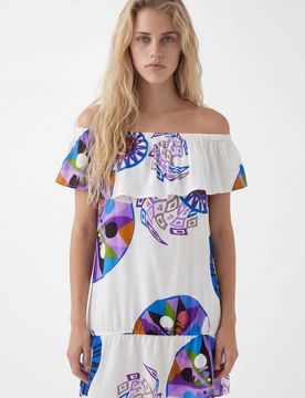 Robe courte volant M. Christian Lacroix, Viscose, Blanc, S